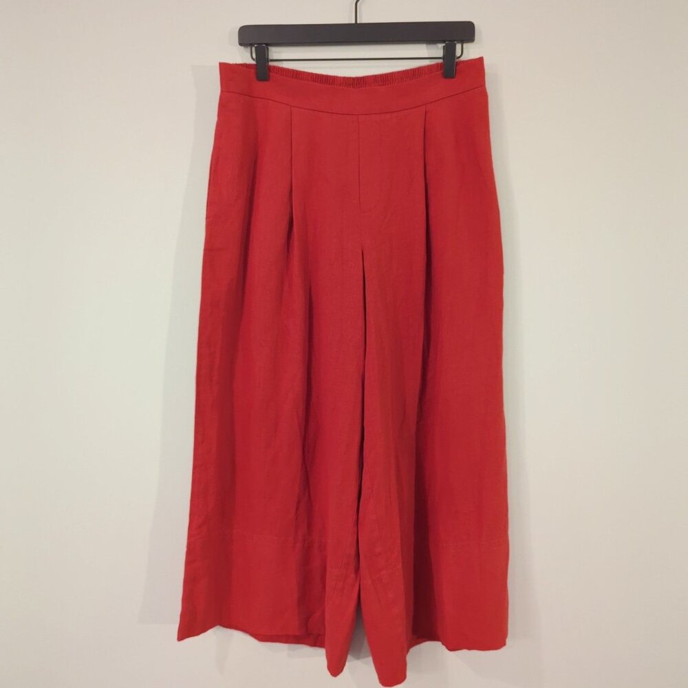 Banana Republic Women's Wide Leg Crop Pants M Red Linen Blend